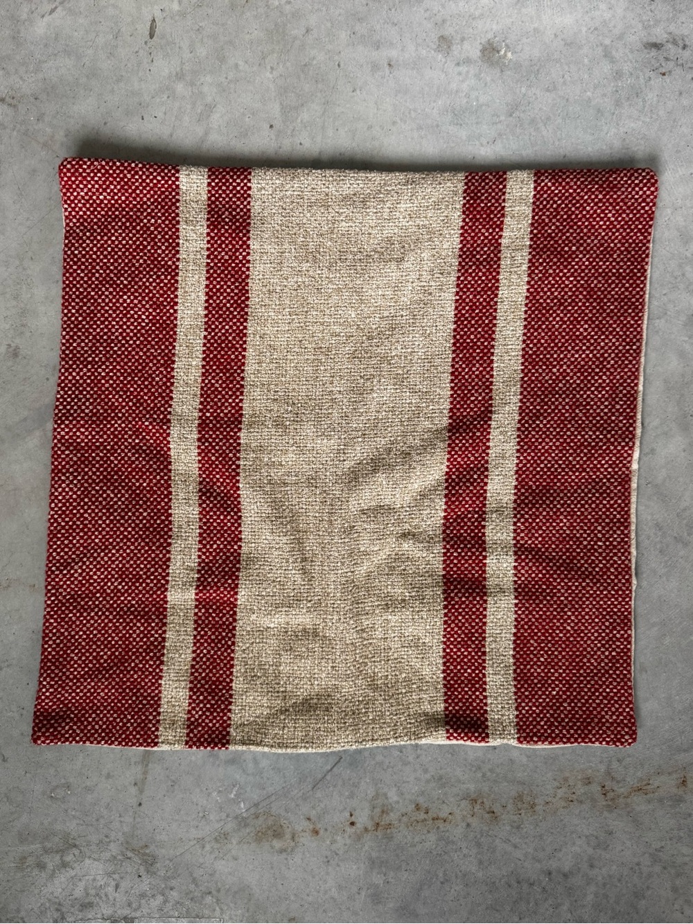 Pottery Barn Blaine Striped Pillow Cover Red and Cream Stripe Textured 22x22